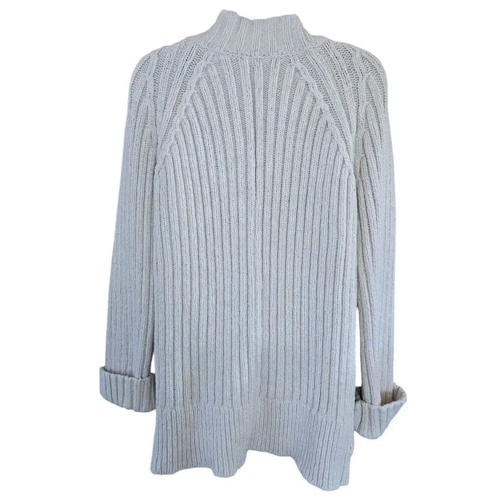 Free People Oversized Beige Ribbed heavy weight Knit Cardigan Sweater fishermen